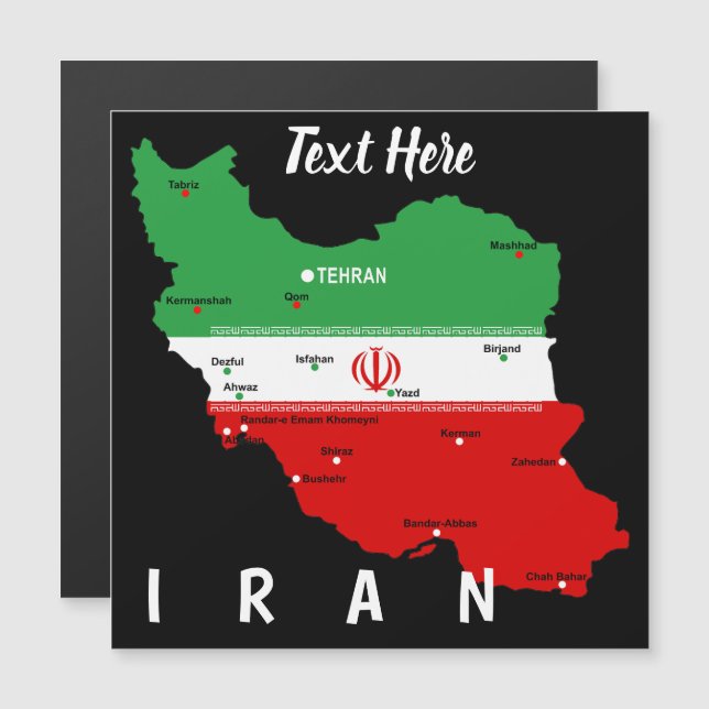 Iran Map with Flag and Emblem (Front/Back)