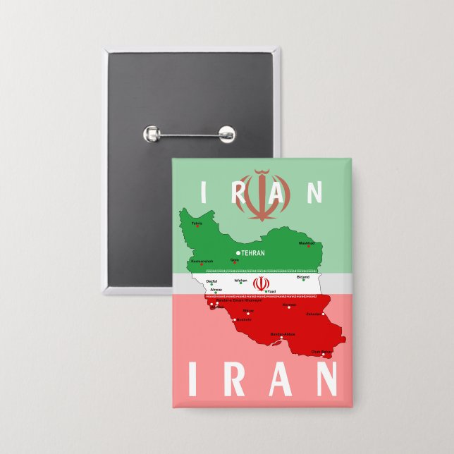 Iran Map with Flag and Emblem (Front/Back)