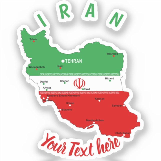 Iran Map with Flag and Emblem (Front)
