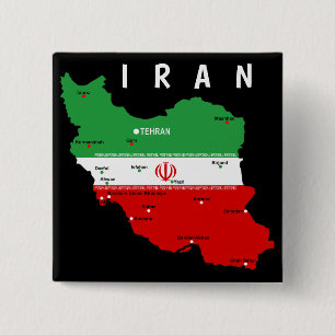 Iran Map with Flag and Emblem 2 Inch Square Button