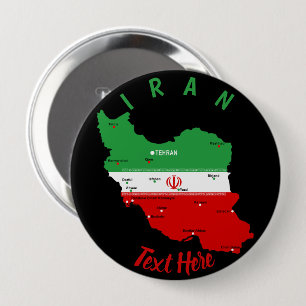 Iran Map with Flag and Emblem 4 Inch Round Button
