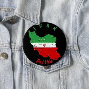 Iran Map with Flag and Emblem 4 Inch Round Button