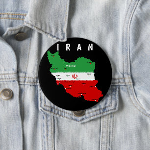 Iran Map with Flag and Emblem 4 Inch Round Button