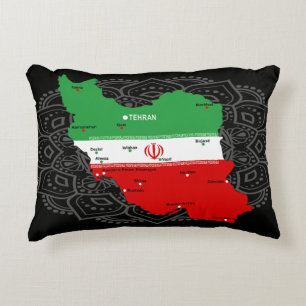 Iran Map with Flag and Emblem Accent Pillow