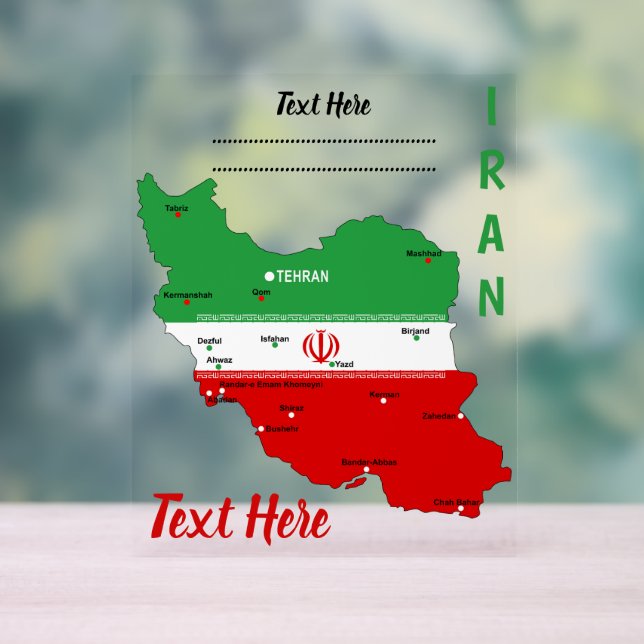 Iran Map with Flag and Emblem Acrylic Sign (Neutral)