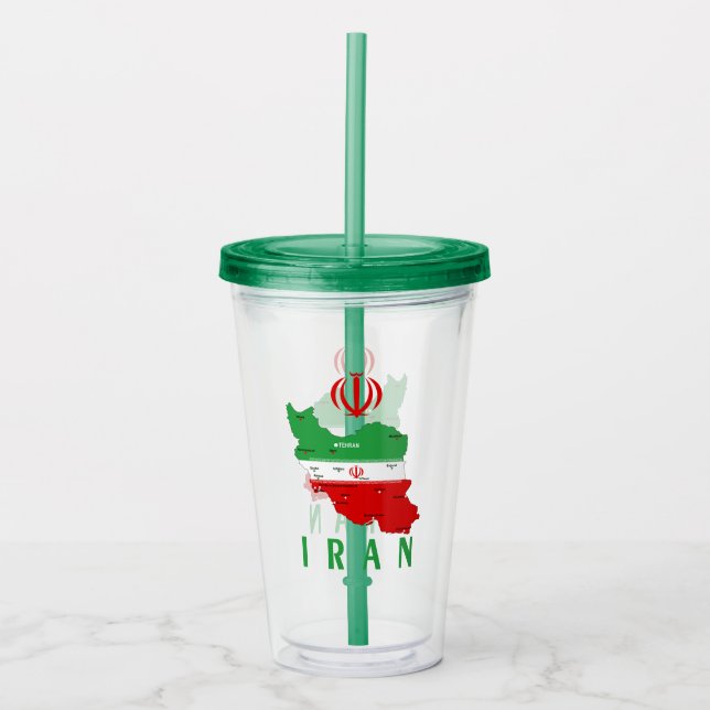 Iran Map with Flag and Emblem Acrylic Tumbler (Front)