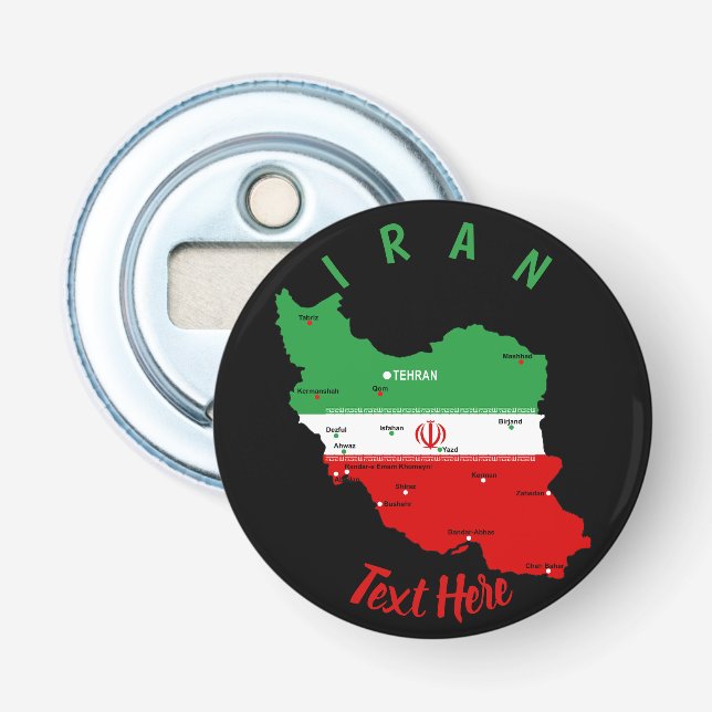 Iran Map with Flag and Emblem Bottle Opener (Front)
