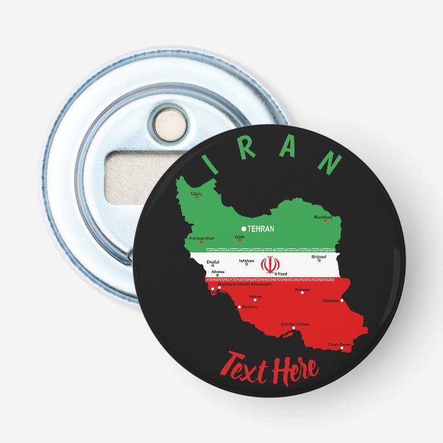 Iran Map with Flag and Emblem Bottle Opener (Front)