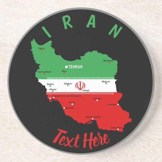 Iran Map with Flag and Emblem Coaster (Front)