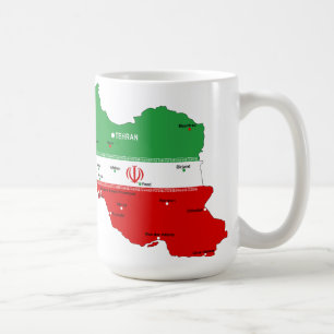 Iran Map with Flag and Emblem Coffee Mug