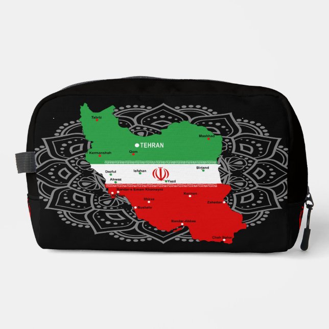 Iran Map with Flag and Emblem Dopp Kit (Front)