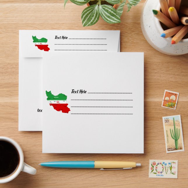 Iran Map with Flag and Emblem Envelope (Desk)