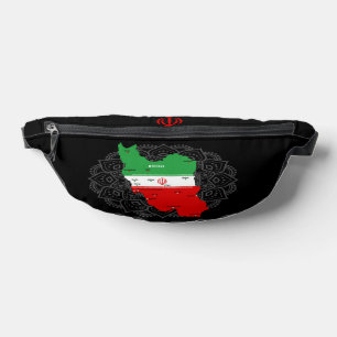 Iran Map with Flag and Emblem Fanny Pack