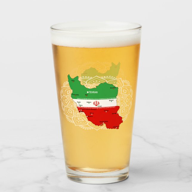 Iran Map with Flag and Emblem Glass (Front Filled)