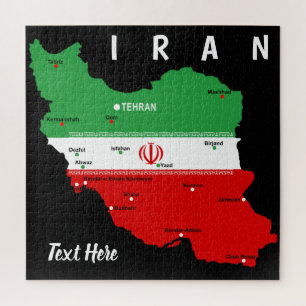 Iran Map with Flag and Emblem Jigsaw Puzzle