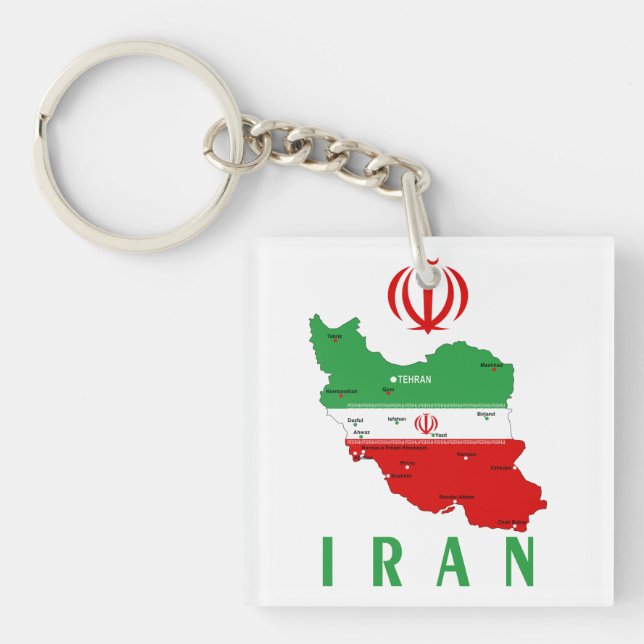 Iran Map with Flag and Emblem Keychain (Front)