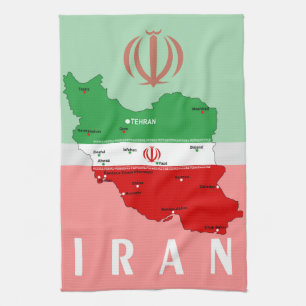 Iran Map with Flag and Emblem Kitchen Towel