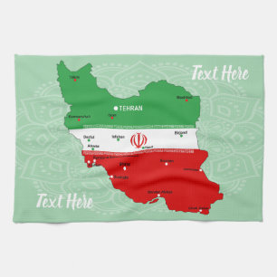 Iran Map with Flag and Emblem Kitchen Towel