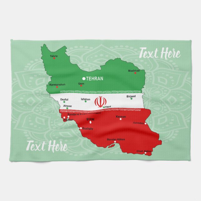 Iran Map with Flag and Emblem Kitchen Towel (Horizontal)