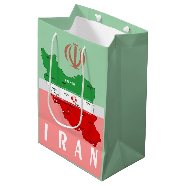 Iran Map with Flag and Emblem Medium Gift Bag (Front Angled)