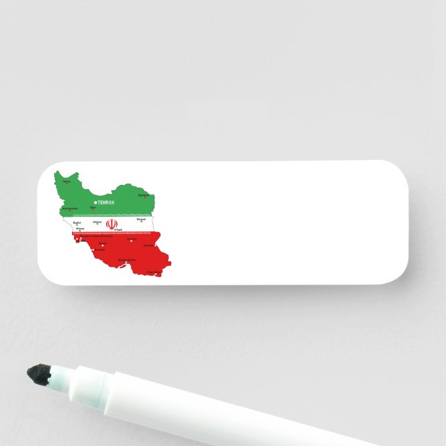 Iran Map with Flag and Emblem Name Tag (In Situ)