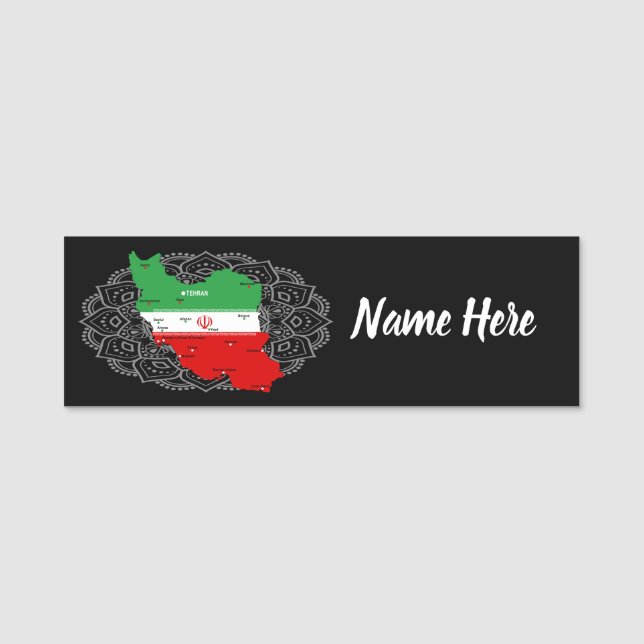 Iran Map with Flag and Emblem Name Tag (Front)