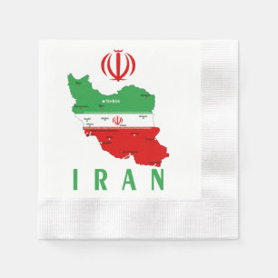 Iran Map with Flag and Emblem Napkin