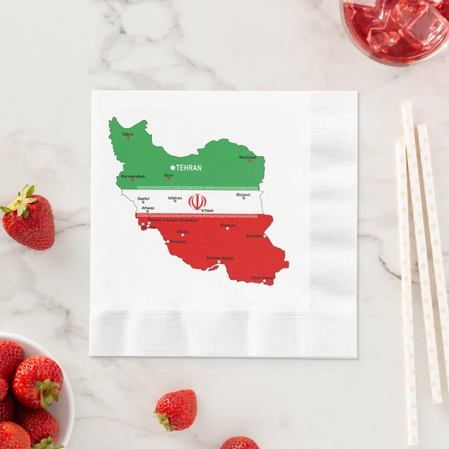 Iran Map with Flag and Emblem Napkin (Insitu)