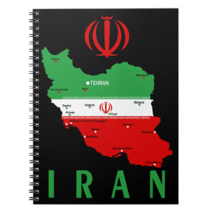 Iran Map with Flag and Emblem Notebook
