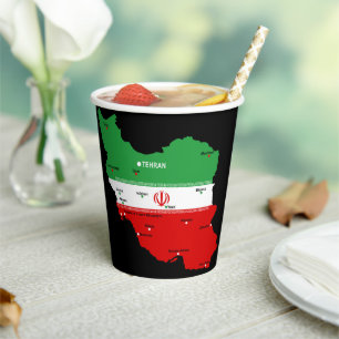 Iran Map with Flag and Emblem Paper Cups