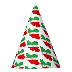 Iran Map with Flag and Emblem Party Hat