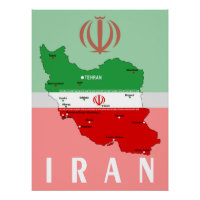 Iran Map with Flag and Emblem