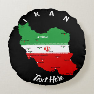 Iran Map with Flag and Emblem Round Pillow
