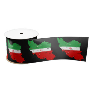Iran Map with Flag and Emblem Satin Ribbon