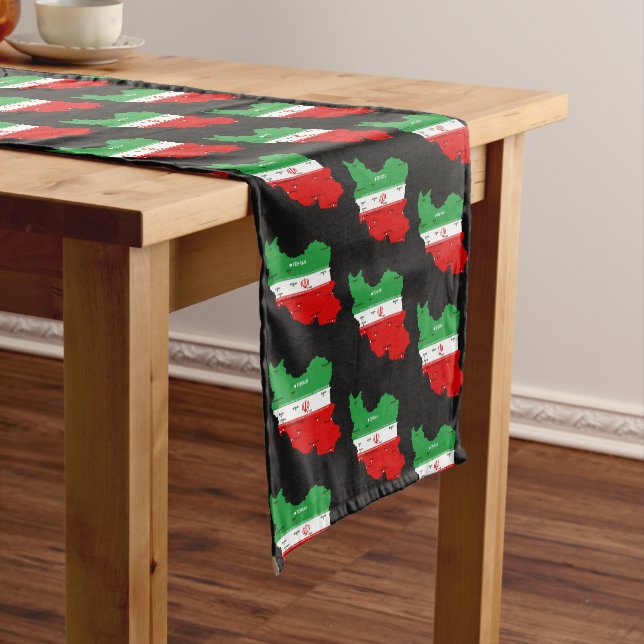 Iran Map with Flag and Emblem Short Table Runner (In Situ)