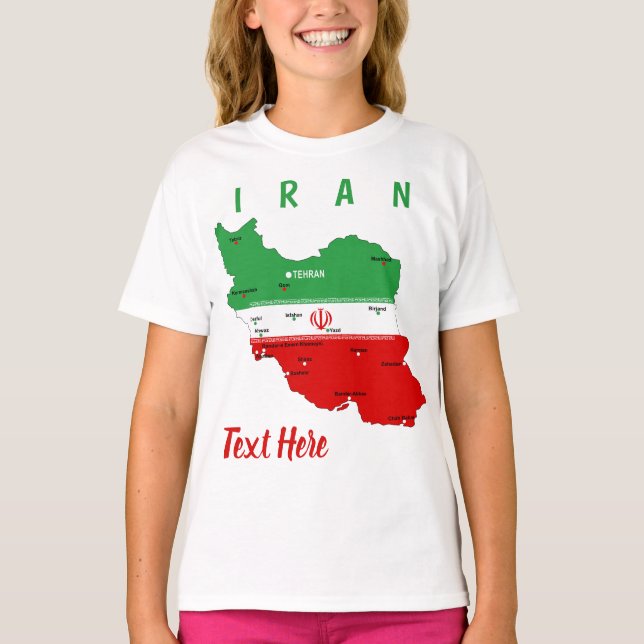 Iran Map with Flag and Emblem T-Shirt (Front)