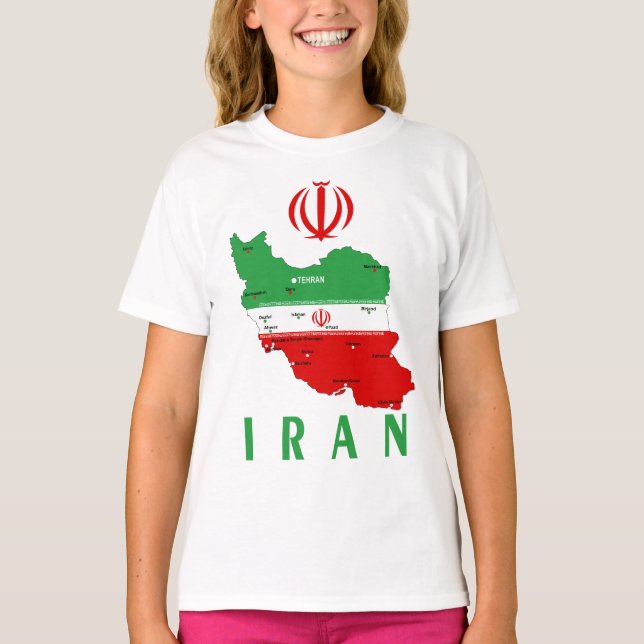 Iran Map with Flag and Emblem T-Shirt (Front)