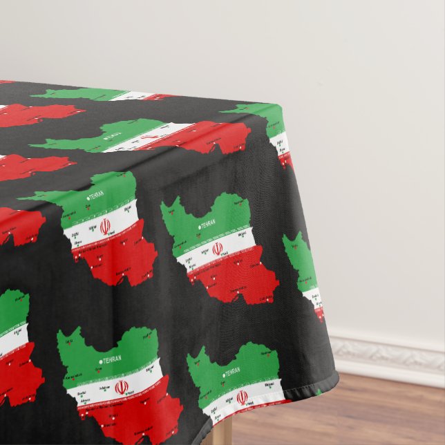 Iran Map with Flag and Emblem Tablecloth (In Situ)