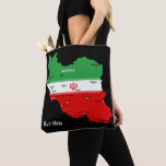 Iran Map with Flag and Emblem Tote Bag<br><div class="desc">Iran Political Map with capital Tehran,  national borders,  most important cities,  rivers and lakes. The Iranian Flag Colors are superposed on the Map Silhouette. Vector Illustration by BluedarkArt TheChameleonArt</div>