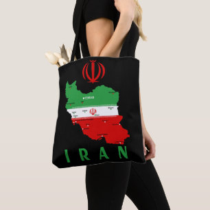 Iran Map with Flag and Emblem Tote Bag