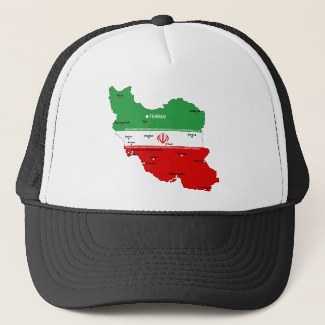 Iran Map with Flag and Emblem Trucker Hat (Front)