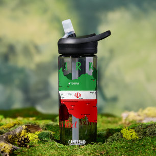 Iran Map with Flag and Emblem Water Bottle