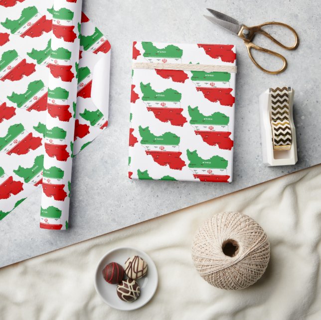 Iran Map with Flag and Emblem Wrapping Paper (Crafts)