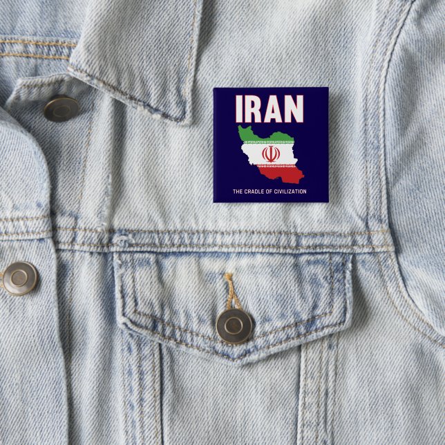Iran Pride Iranian Flag Map Persia 2 Inch Square Button (In Situ)