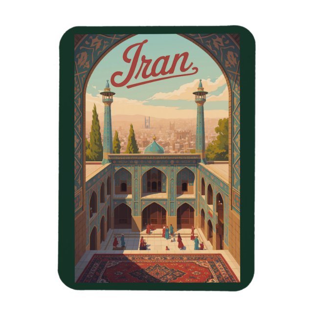Iran Skyline Illustration Travel Art Vintage Magnet (Vertical)