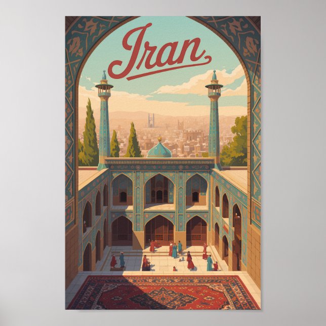 Iran Skyline Illustration Travel Art Vintage Poster (Front)
