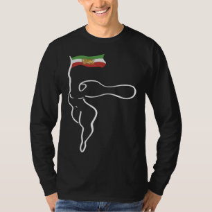 Iranian WOMAN holding Iran Flag with Lion Sun & Sw T-Shirt