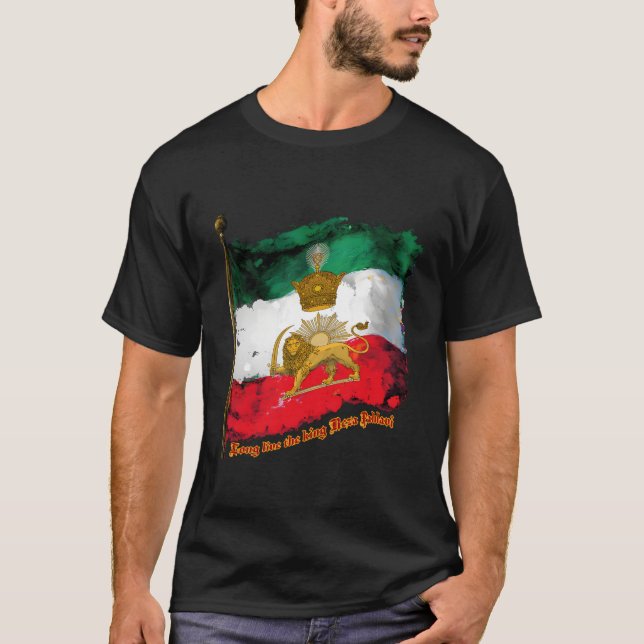 Irans Flag With Pahlavi Crown Sun And Lion T-Shirt (Front)