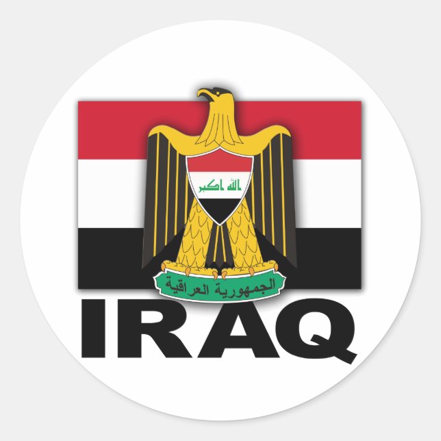 Iraq Coat of Arms Flag Classic Round Sticker (Front)