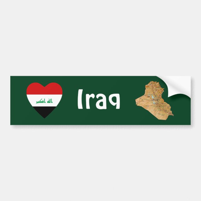 Iraq Flag Heart + Map Bumper Sticker (Front)